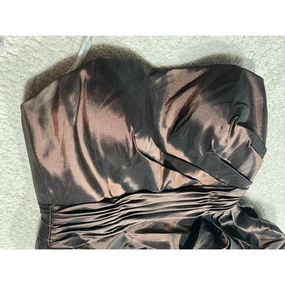 Pretty Maids Strapless Cocktail Dress Womens 10 Pleated Silky Mini Dress Brown - Picture 6 of 11